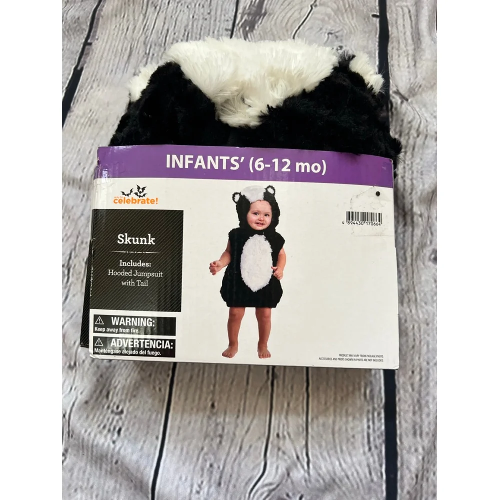 NEW Baby Celebrate! Skunk Halloween Costume One Size Black White